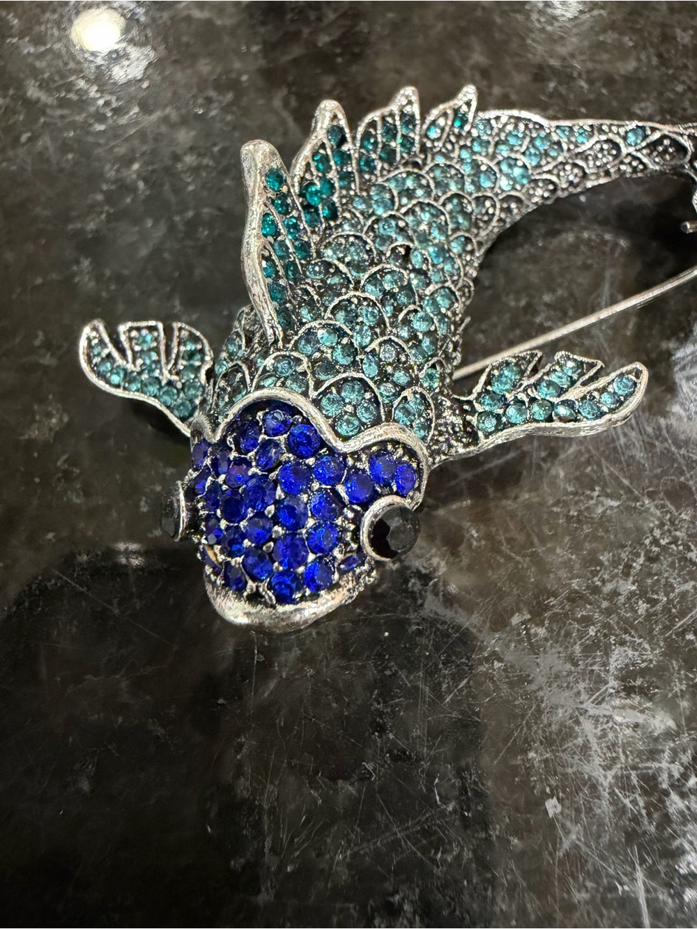 Koi Fish Crystal Pin Brooch in Blue and Teal - Picture 2 of 4